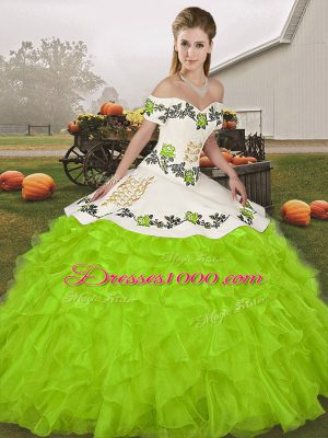 Admirable Embroidery and Ruffles Sweet 16 Dresses Yellow Green Lace Up Sleeveless Floor Length