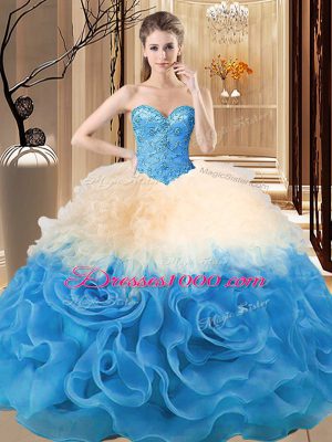 Custom Designed Multi-color Quinceanera Gown Sweet 16 and Quinceanera with Beading and Ruffles Sweetheart Sleeveless Lace Up