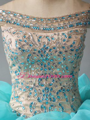 Unique Organza Sleeveless 15th Birthday Dress Brush Train and Beading and Ruffles