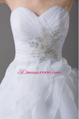 A-line Sleeveless White Bridal Gown Brush Train Lace Up