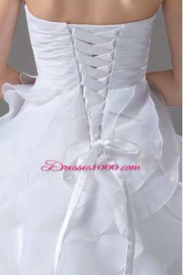 A-line Sleeveless White Bridal Gown Brush Train Lace Up