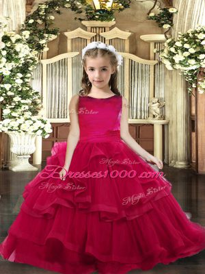 Best Tulle Sleeveless Floor Length Girls Pageant Dresses and Ruffled Layers