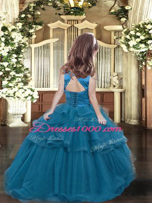 Best Tulle Sleeveless Floor Length Girls Pageant Dresses and Ruffled Layers