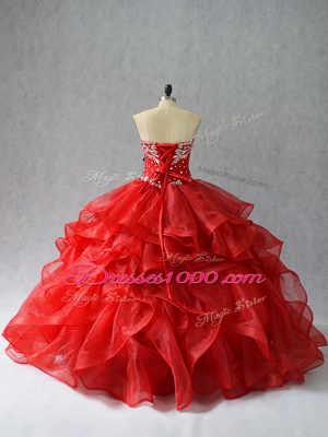 Floor Length Red Sweet 16 Dresses Organza Sleeveless Beading and Ruffles