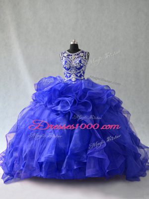 Beading Quinceanera Dress Royal Blue Lace Up Sleeveless Floor Length