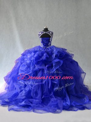 Beading Quinceanera Dress Royal Blue Lace Up Sleeveless Floor Length