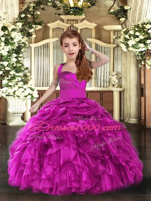 Sleeveless Floor Length Ruffles Lace Up Womens Party Dresses with Fuchsia