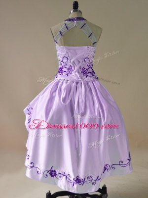 Ball Gowns Purple Halter Top Satin and Organza Long Sleeves High Low Lace Up