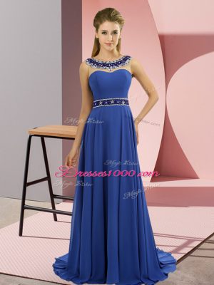 Scoop Sleeveless Chiffon Juniors Evening Dress Beading Brush Train Zipper