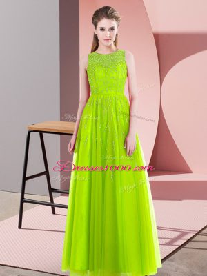 Custom Fit Yellow Green Scoop Neckline Beading Prom Dresses Sleeveless Side Zipper
