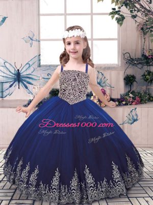 Blue Lace Up Kids Formal Wear Beading and Embroidery Sleeveless Floor Length