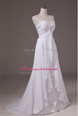 White Sleeveless Lace Lace Up Bridal Gown