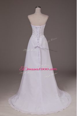 White Sleeveless Lace Lace Up Bridal Gown