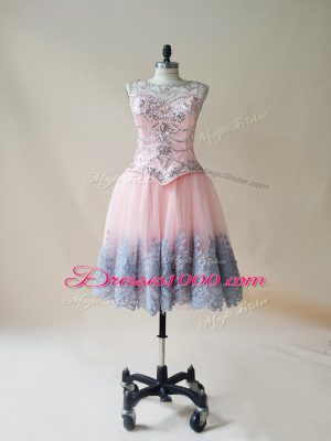 Chic Scoop Sleeveless Lace Up Going Out Dresses Baby Pink Tulle