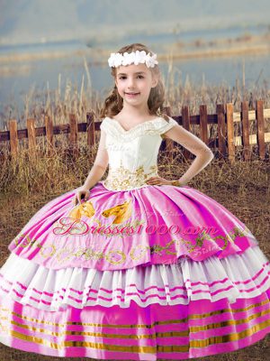 Ball Gowns Child Pageant Dress Lilac Off The Shoulder Satin Sleeveless Floor Length Lace Up