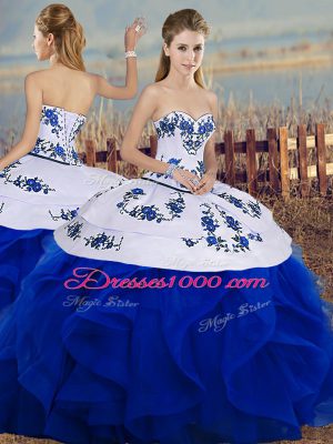 Fitting Sweetheart Sleeveless Lace Up Sweet 16 Dress Royal Blue Tulle