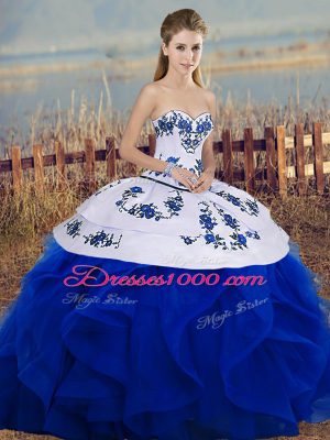 Fitting Sweetheart Sleeveless Lace Up Sweet 16 Dress Royal Blue Tulle