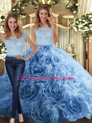 Scoop Sleeveless Fabric With Rolling Flowers Quinceanera Gown Lace Zipper