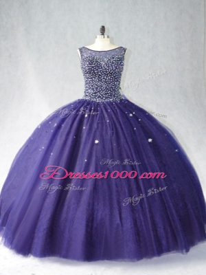 Customized Purple Scoop Neckline Beading Vestidos de Quinceanera Sleeveless Zipper
