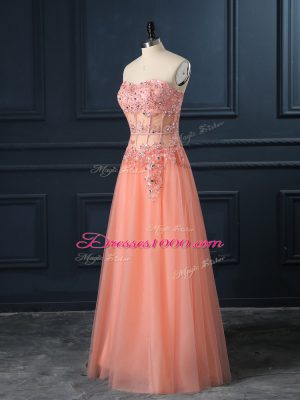 Floor Length Orange Sweetheart Sleeveless Zipper