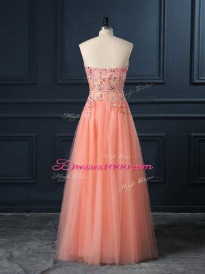 Floor Length Orange Sweetheart Sleeveless Zipper