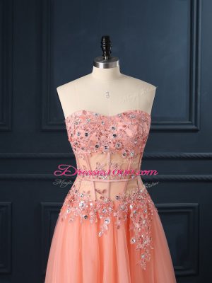 Floor Length Orange Sweetheart Sleeveless Zipper