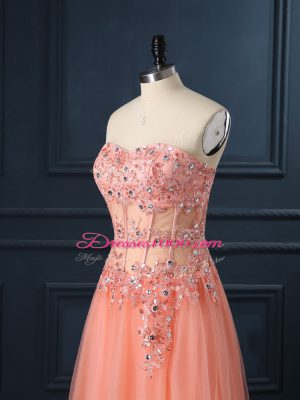 Floor Length Orange Sweetheart Sleeveless Zipper