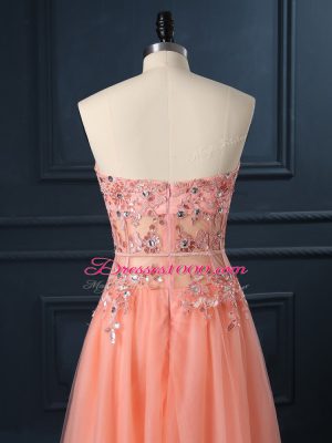 Floor Length Orange Sweetheart Sleeveless Zipper