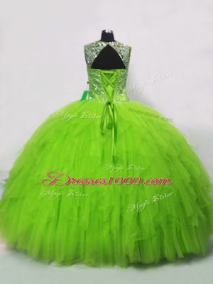 High Class Tulle Sleeveless Floor Length Ball Gown Prom Dress and Beading and Ruffles