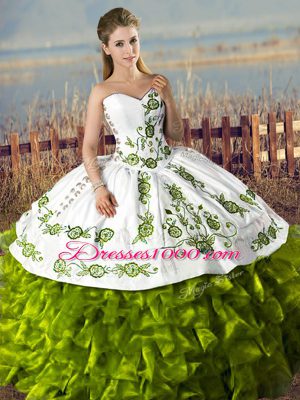 Great Sleeveless Embroidery and Ruffles Lace Up Quince Ball Gowns