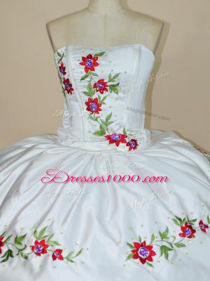 Luxurious White Lace Up Vestidos de Quinceanera Embroidery and Ruffled Layers Sleeveless Floor Length