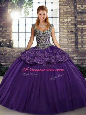 Best Selling Beading and Appliques Sweet 16 Quinceanera Dress Purple Lace Up Sleeveless Floor Length