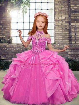 Pretty Sleeveless Beading and Ruffles Lace Up Little Girl Pageant Gowns