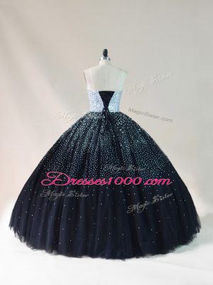 Super Black Sleeveless Beading Floor Length Sweet 16 Dresses