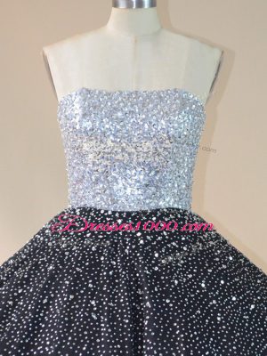 Super Black Sleeveless Beading Floor Length Sweet 16 Dresses