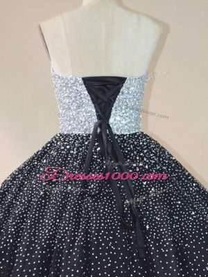 Super Black Sleeveless Beading Floor Length Sweet 16 Dresses