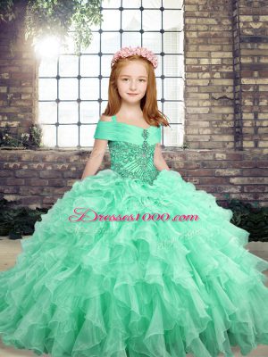 Ball Gowns High School Pageant Dress Apple Green Straps Organza Sleeveless Floor Length Lace Up