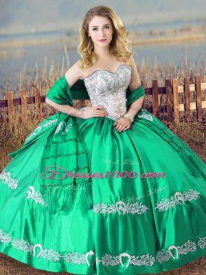 Beading and Embroidery Vestidos de Quinceanera Turquoise Lace Up Sleeveless Floor Length