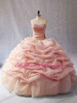 Superior Sweetheart Sleeveless Organza Ball Gown Prom Dress Beading and Pick Ups Lace Up