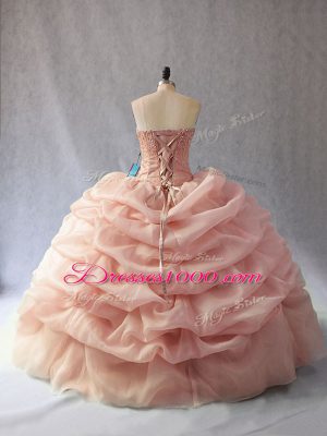 Superior Sweetheart Sleeveless Organza Ball Gown Prom Dress Beading and Pick Ups Lace Up