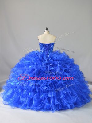 Royal Blue Ball Gowns Ruffles and Sequins Vestidos de Quinceanera Lace Up Organza Sleeveless Floor Length