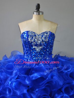 Royal Blue Ball Gowns Ruffles and Sequins Vestidos de Quinceanera Lace Up Organza Sleeveless Floor Length