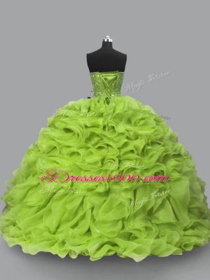 Yellow Green Sleeveless Beading and Ruffles Floor Length Ball Gown Prom Dress