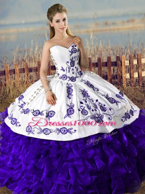 Deluxe Ball Gowns Sweet 16 Dresses Purple Sweetheart Satin and Organza Sleeveless Floor Length Lace Up