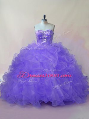 Trendy Ball Gowns Quinceanera Dress Lavender Sweetheart Organza Sleeveless Floor Length Lace Up