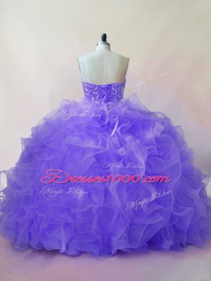 Trendy Ball Gowns Quinceanera Dress Lavender Sweetheart Organza Sleeveless Floor Length Lace Up