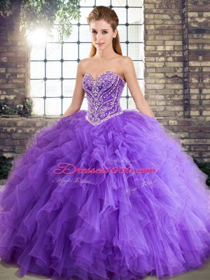 High End Lavender Sweetheart Neckline Beading and Ruffles Quinceanera Dresses Sleeveless Lace Up