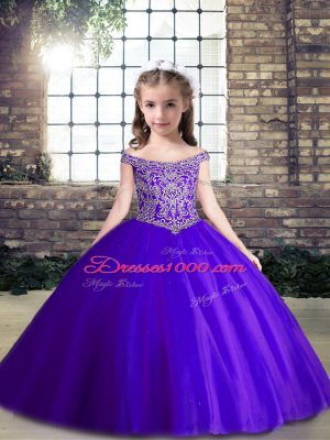 Eye-catching Beading Juniors Party Dress Purple Lace Up Sleeveless Floor Length