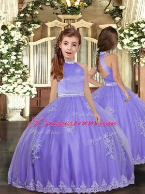 Modern Floor Length Lavender 15 Quinceanera Dress Halter Top Sleeveless Backless