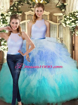 Inexpensive Floor Length Two Pieces Sleeveless Multi-color Sweet 16 Dress Backless